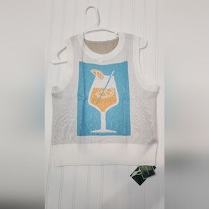 Stylish White Tank Top with Orange Drink Graphic